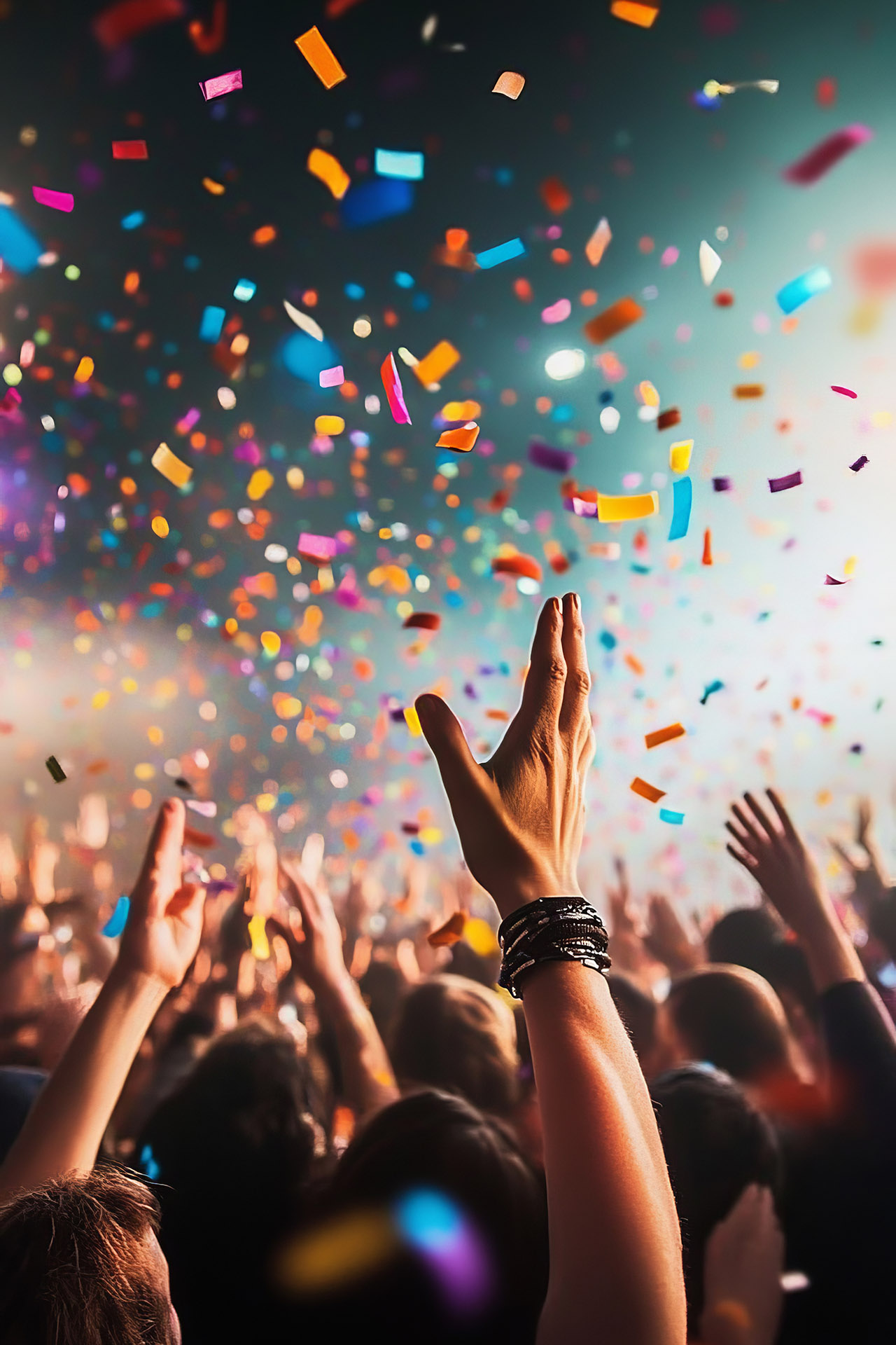 Festival Crowd Partying, Cheering, And Raising Hands At Concert